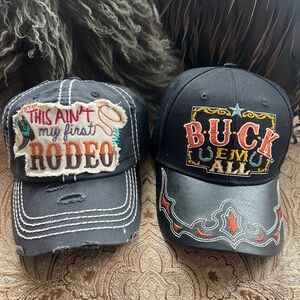 TWO Embroidered Black Caps with Western Patches